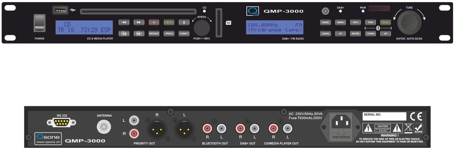 Qsone QMP-3000 Media Player BT CD USB DAB FM